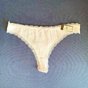 Frederick's of Hollywood Cora Cotton Lace Thong White 1X NWT